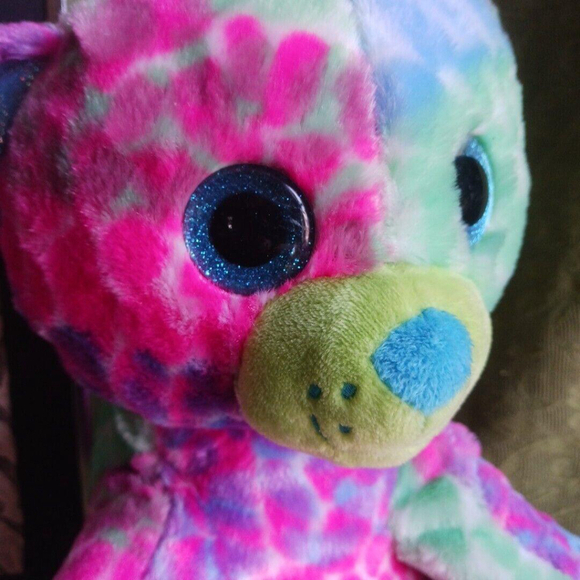 Unbranded Other - Pink Purple Tie Dyed Bear Green Nose Blue Eyes Teddy Bear